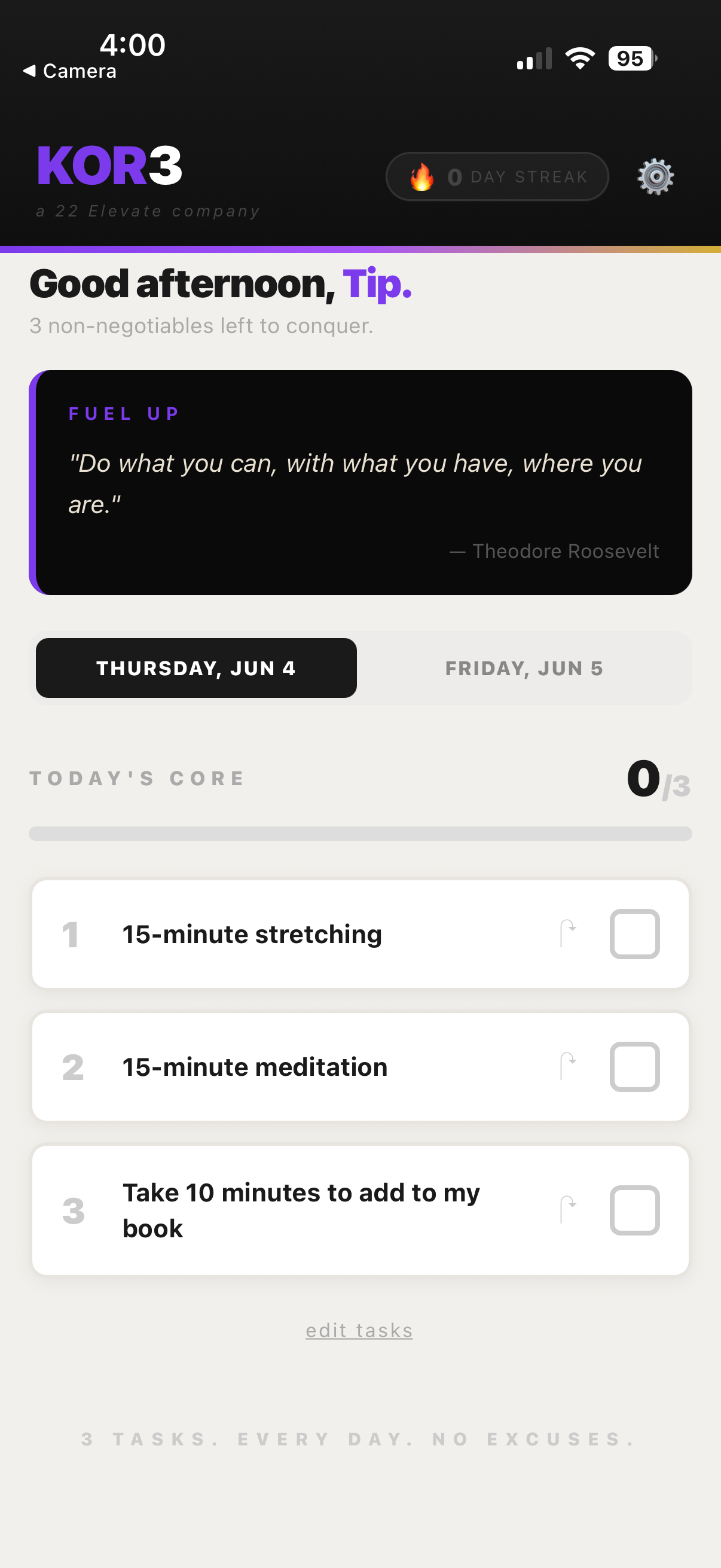 KOR3 today tasks
